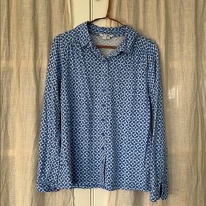 Boden Blue Patterned Women's Button Down Shirt / Top size 8
